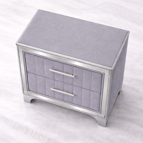 Contemporary Acrylic Nightstand with Two Drawers, Upholstered Bedside Table Featuring Silver Metal Legs, Modern End Table for Bedroom or Living Space (22.64inch  W x 15.75inch  D x 24.13inch  H)