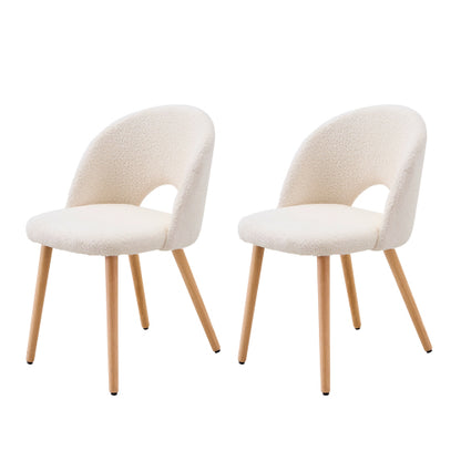 Teddy Velvet Dining Accent Chairs with Wood Legs, Set of 2, White