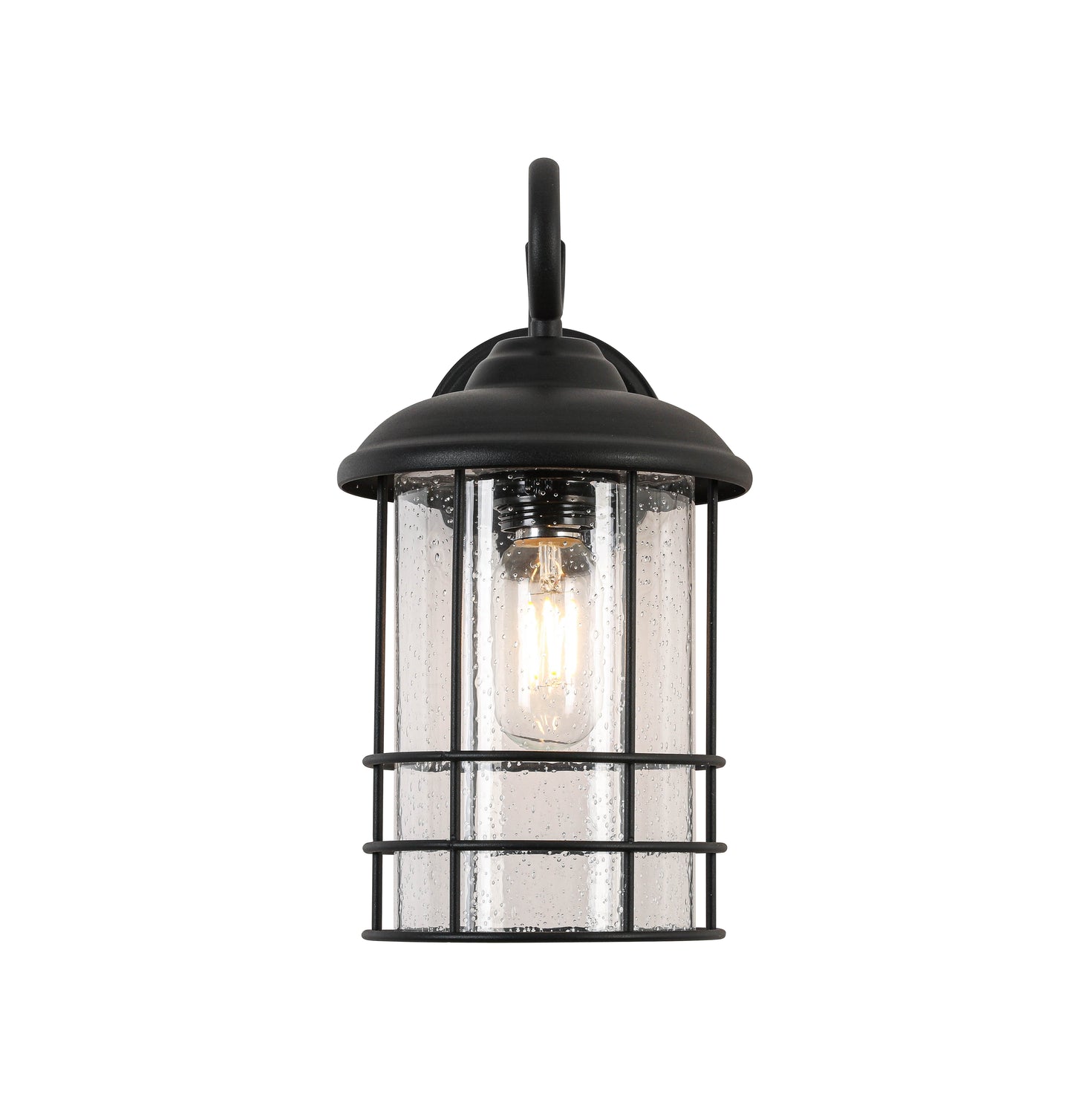 1-Light Textured Black not Motion Sensing Dusk to DaWn Outdoor HardWired Wall Lantern Sconce With LED