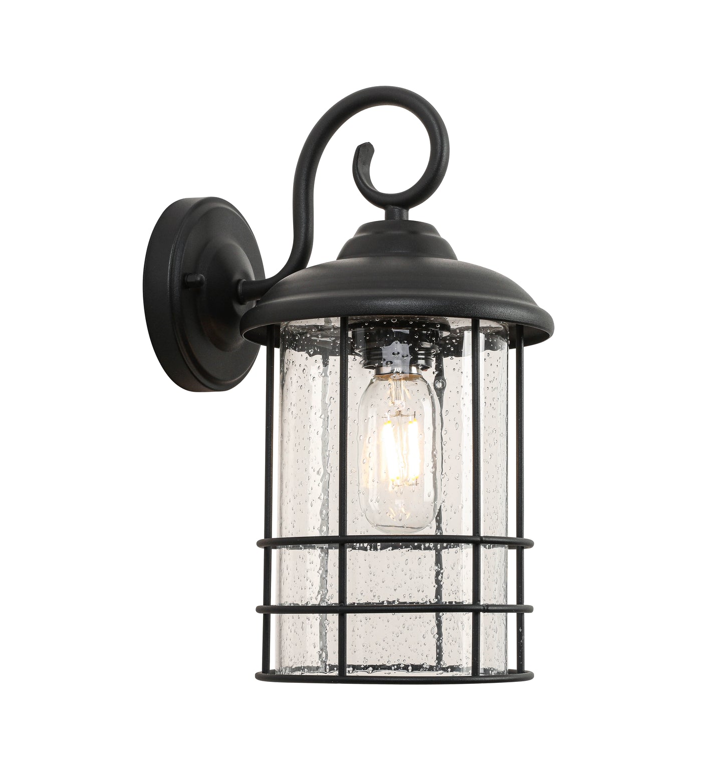 1-Light Textured Black not Motion Sensing Dusk to DaWn Outdoor HardWired Wall Lantern Sconce With LED