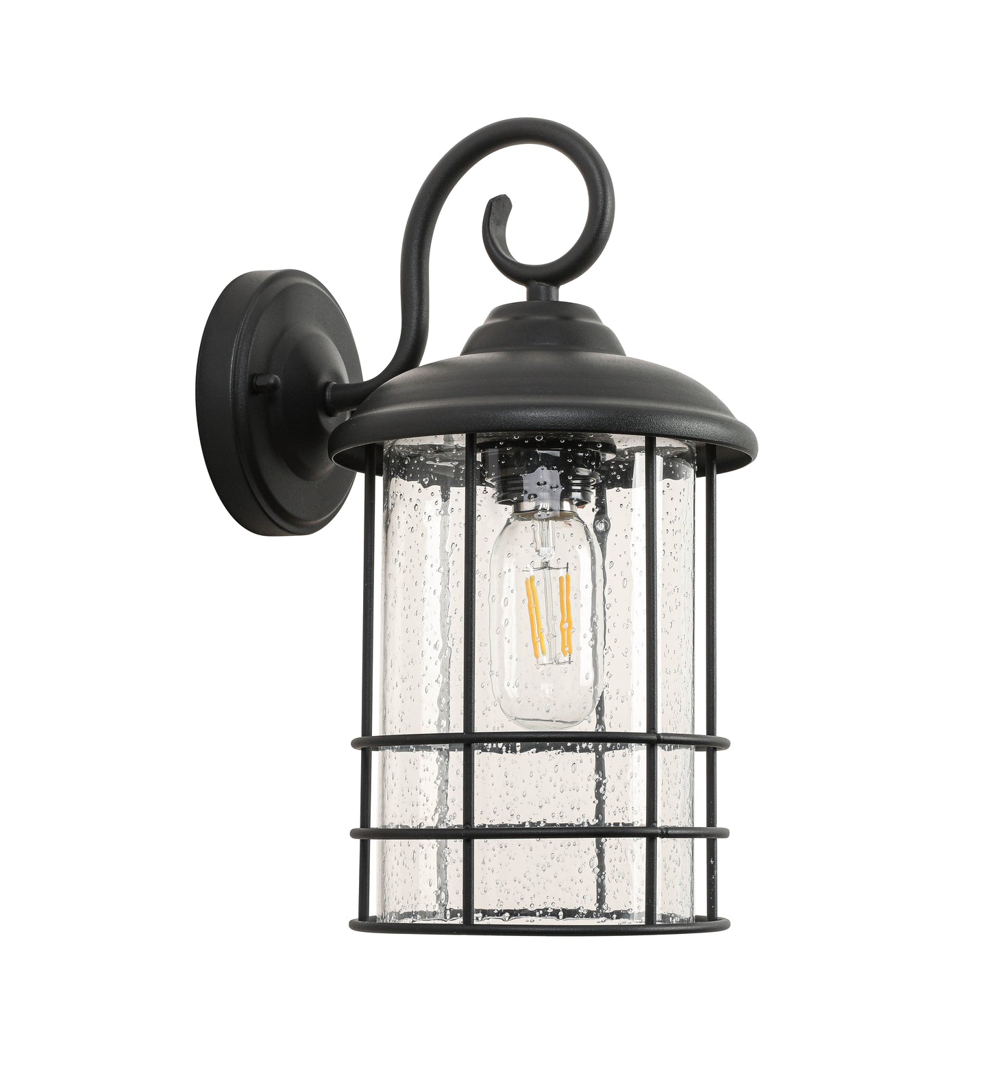 1-Light Textured Black not Motion Sensing Dusk to DaWn Outdoor HardWired Wall Lantern Sconce With LED
