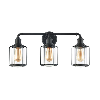 24 in. W 3-Light Matte Black Vanity Light with Clear Glass Shade