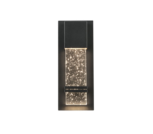 Textured Black Clear Seedy Crystal not Motion Sensing Outdoor Hardwired Wall Lantern Sconce with LED