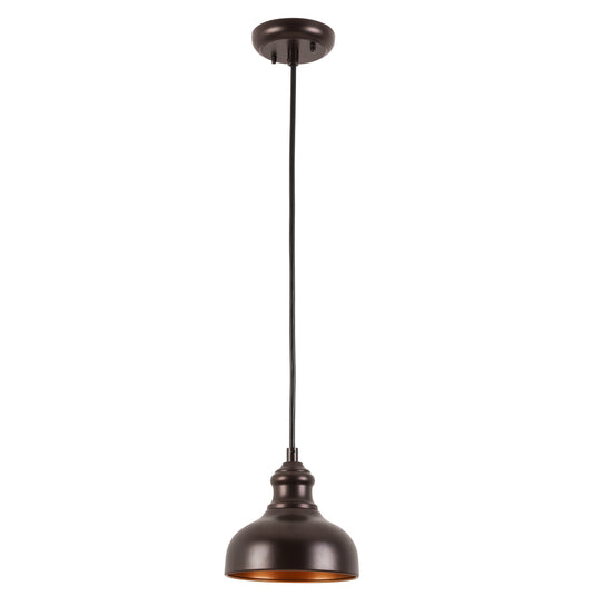 100-Watt 1-Light Black and Brass Finish Pendant Light with Metal Shade and No Light Bulbs Included.