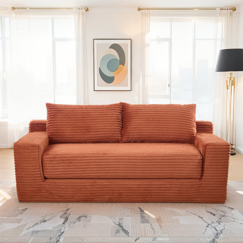 Orange Memory-Foam Convertible Loveseat Sofa-Bed Steel-Frame Corduroy No-Assembly Couch for Small Spaces