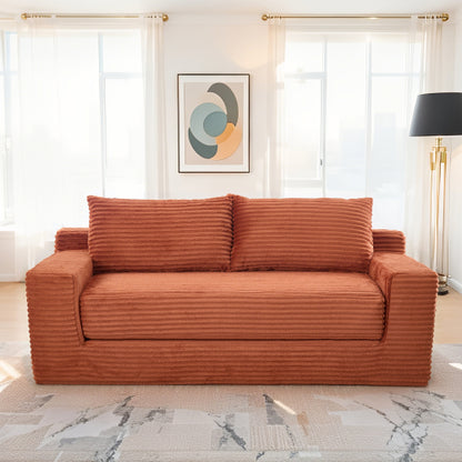 Orange Memory-Foam Convertible Loveseat Sofa-Bed Steel-Frame Corduroy No-Assembly Couch for Small Spaces
