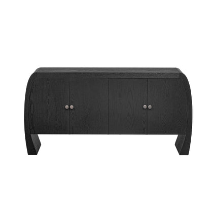 Four-Door Ash Veneer Storage Cabinet with Curved Legs, Perfectly Suited for Hallways, Entrances, and Living Rooms