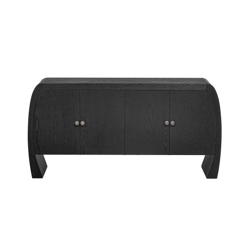 Four-Door Ash Veneer Storage Cabinet with Curved Legs, Perfectly Suited for Hallways, Entrances, and Living Rooms