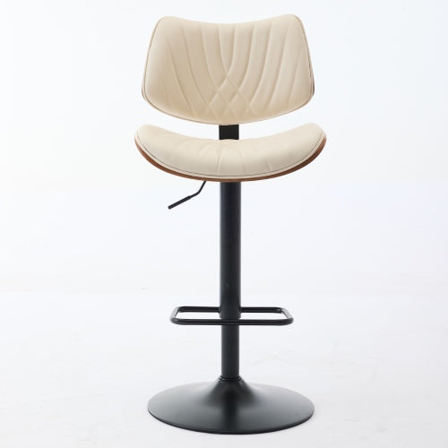 Walnut Bentwood Bar Stools Mid Century Modern Adjustable Counter Height Black Leather Upholstered 360¡ãSwivel Bar Chairs for Kitchen Island/Dining Room/Cafe, 1 chair/1carton,Beige
