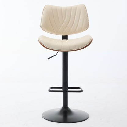 Walnut Bentwood Bar Stools Mid Century Modern Adjustable Counter Height Black Leather Upholstered 360¡ãSwivel Bar Chairs for Kitchen Island/Dining Room/Cafe,Beige,Set of 2