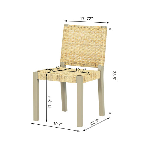 Rattan Back Solid Wood Dining Chairs, Set of 2, Champagne