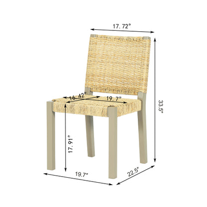 Rattan Back Solid Wood Dining Chairs, Set of 2, Champagne