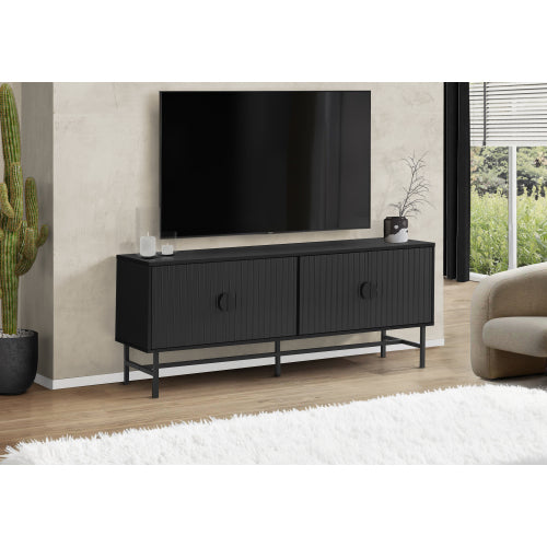 Black 60 inch TV Stand with Ribbed Doors and Storage Cabinets