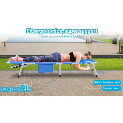 3-in-1 Heavy Duty Tanning Chair with Face Hole Adjustable 5-Position Folding Chaise Lounge Chairs for Outside Portable Lay Flat Beach Lounge Chair for Outdoor