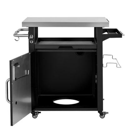 39.5 inch Outdoor Grill Cart with Storage Cabinet, Outdoor Bar Cart Pizza Oven Table with Wheels, Stainless Steel Top, Outdoor Kitchen Island with Spice & Paper Rack for BBQ, Waterproof Cover Included