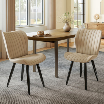 Set of 2 Industrial Style PU Leather Dining Chairs, Armless Side Chairs with Sturdy Metal Frame