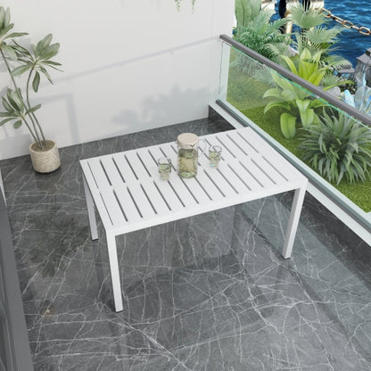 55 Inch Modern Long Table - Indoor/Outdoor Multi-Purpose Dining Table, Patio Table, Garden Table - Lightweight PP Tabletop with Metal Legs for Kitchen, Courtyard, Terrace Gatherings (White)