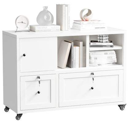 28inch  White Metal Filing Cabinet with Lock ¨C 2-Drawer Rolling File Cabinet