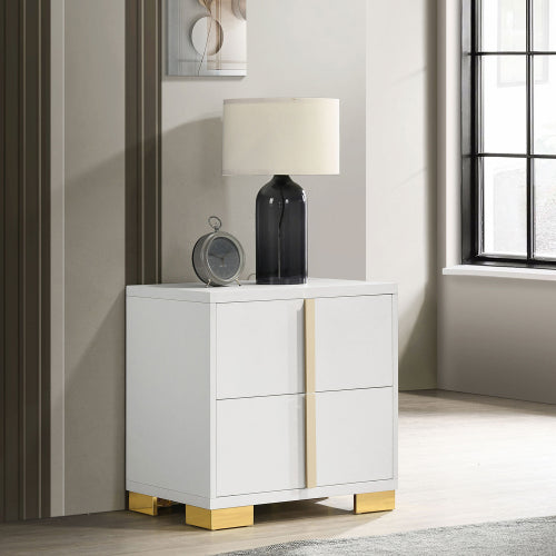White Art Deco 2-Drawer Nightstand