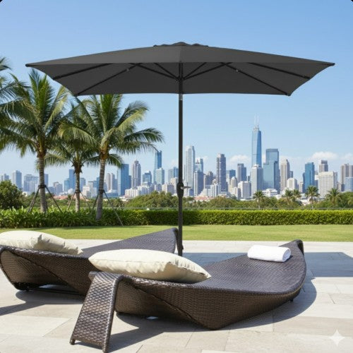 6.5 x 10 ft Gray Rectangular Patio Umbrella with Crank, Tilt, Polyester UV-Resistant Canopy for Pool, Backyard & Patio (Without base)