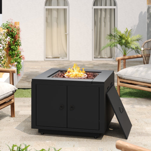 30inch Square Steel Fire Pit Table, in Black,40000BTU