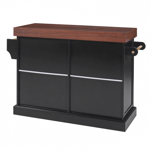 53 Inch Rolling Kitchen Island with Thick Top Drawers & Spice Rack Black