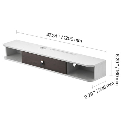 47 Inch White Floating Wall Mount TV Console, Particle Board Storage Cabinet with Cable Holes for TV