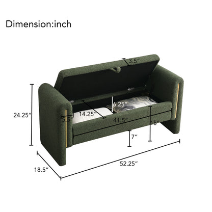 Modern Teddy Bed End Bench with Arms and Storage,Upholstered Large Foot Rest Stool, Comfy Window Vanity Bench for Living Room,Bedroom,Dorm,Coffee Table,Teddy Olive Green