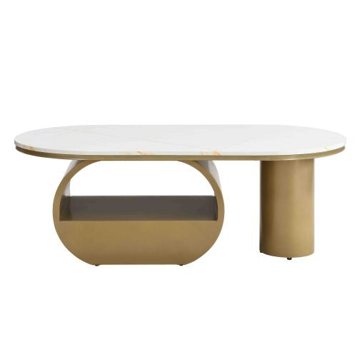47.24inch  Oval Faux Marble Coffee Table with Drawer