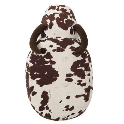 Brown & White Cow Shaped Animal Ottoman, Fabric Accent Footstool with Velvet Horns and Birch Wood Legs for Home Decor