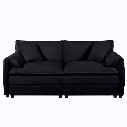Black Oversized Chenille Modular Loveseat DeepSeat Cloud Sofa