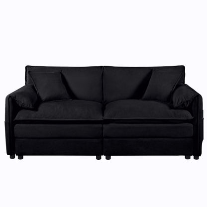 Black Oversized Chenille Modular Loveseat DeepSeat Cloud Sofa