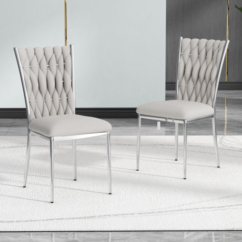 Velvet Upholstered Dining Chairs with Metal Legs, Set of 2, Light Gray