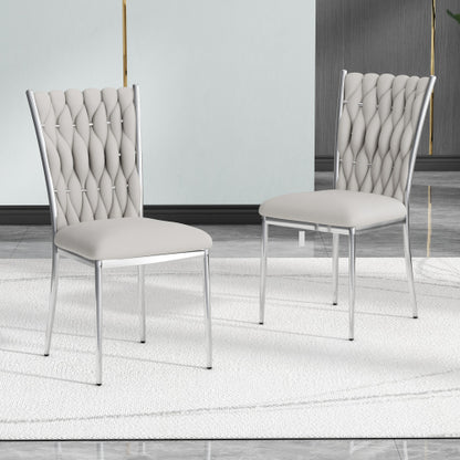 Velvet Upholstered Dining Chairs with Metal Legs, Set of 2, Light Gray