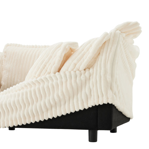 Cream Corduroy Modular Ottoman, Removable Cover High Resilience Footrest Seat for Living Room Bedroom