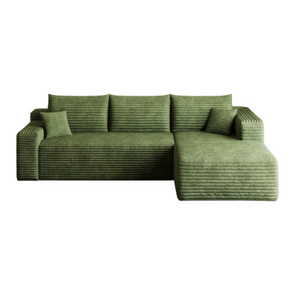 95-Inch Green Plush Corduroy U-Shaped Cloud Modular Sectional Deep-Seat Corner Sofa No-Assembly for Living-Room