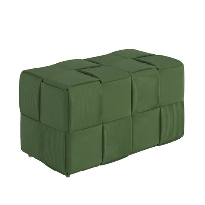 Green Square Corduroy Woven Ottoman, 300 LBS Engineered Wood Frame No-Assembly Vanity Foot Stool