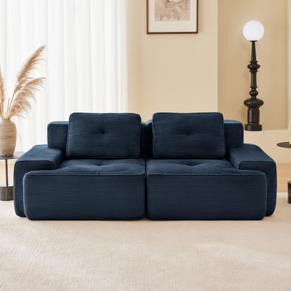 82 inch  Blue Corduroy L-Shape Modular Sectional Sofa, No Assembly Required