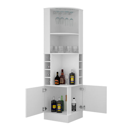 Corner Bar Cabinet, Two External Shelves White