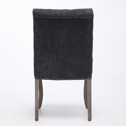 Upholstered Chenille Dining Chair Set of 2, Tufted Accent Chair with Curved Solid Wood Legs, Black