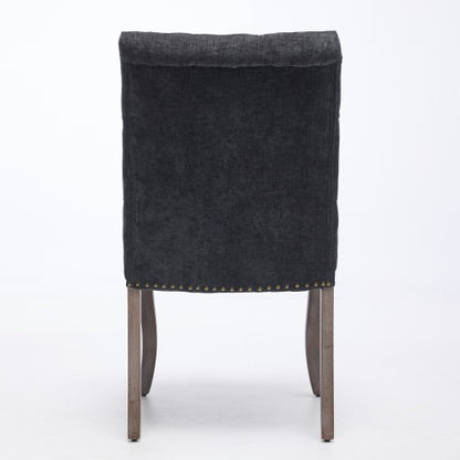 Upholstered Chenille Dining Chair Set of 2, Tufted Accent Chair with Curved Solid Wood Legs, Black