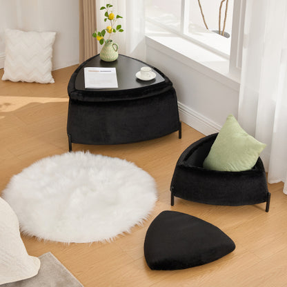 2-Piece Faux Fur Storage Ottoman Set with Metal Legs