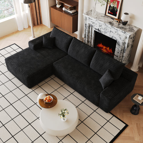 107 inch  Black L-Shape Chaise Cloud Modular Sectional Sofa, No Assembly