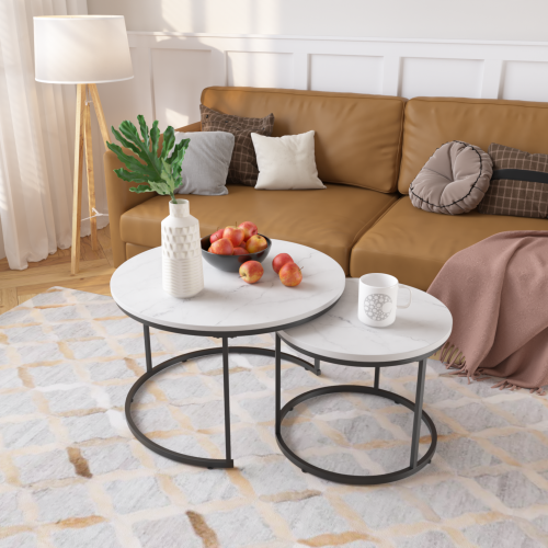 Set of 2 Round Nesting Coffee Tables, White