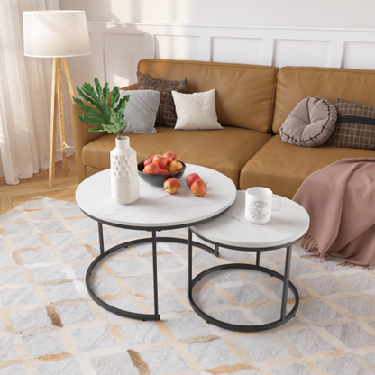 Set of 2 Round Nesting Coffee Tables, White
