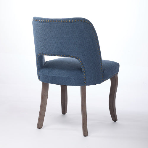 Wooden Dining Chairs Set of 2, Fabric Upholstered Dining Room Chairs with Hollow-Out Back Design, Blue