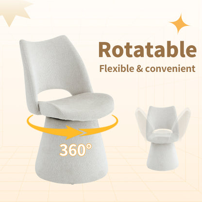 Modern Swivel Dining Chair with Hollow Back Design, Velvet Upholstered Accent Chair, 360¡ã Swivel Metal Base, Off-White, Set of 1