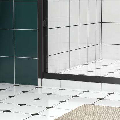 56-60"x74" Aluminum Frame Double Sliding Shower Door,Bypass Bathroom Sliding Door with Premium 1/4" (6mm) Clear Tempered Glass, Black Hardware Sliding Glass Shower Enclosure,Matte Black Finished