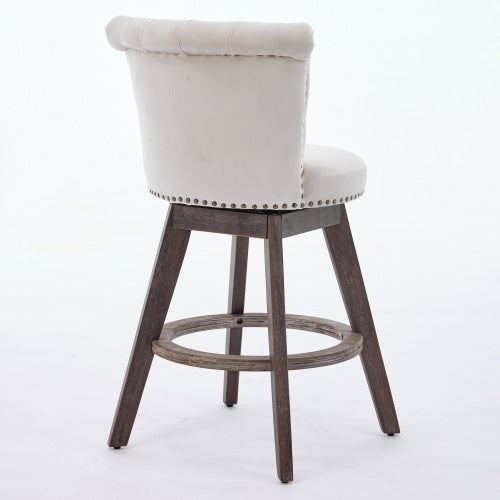 26inch Counter Height Bar Stools Set of 2, 360¡ã Swivel Stools with Back & Hand - Tufted Button - Trimmed Edges, Upholstered Velvet Kitchen Counter Stools on Wood Legs,Beige