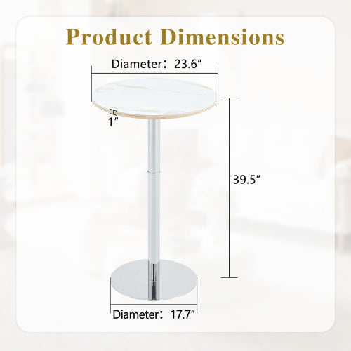 Rock slab circular tabletop non adjustable (39 inches high) bar table, bar table with silver legs and base (white)